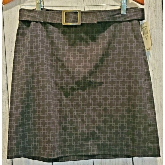 Inc Stretch International Concepts Skirt Black Geometric Pattern Sz 8 NWT - Picture 1 of 7